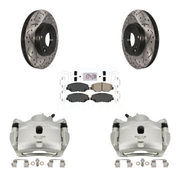 Front Disc Brake Coated Caliper Drill Slotted Rotor Ceramic Pad Kit For Honda Civic CR-Z KCD-100152N