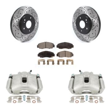 Front Disc Brake Coated Caliper Drill Slot Rotors Semi-Metallic Pad Kit For Honda Accord KCD-100152P