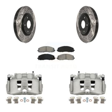 Front Brake Caliper Drilled Slot Rotor Semi-Metallic Pad Kit For 2014-2020 Dodge Journey KCD-100152S