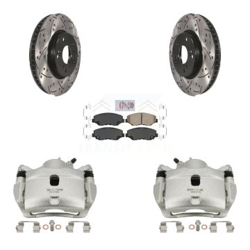 Front Disc Brake Coated Caliper Drilled Slotted Rotors & Ceramic Pad Kit For Honda Civic KCD-100153N