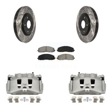 Front Brake Coat Caliper Drill Slot Rotors Semi-Metallic Pad Kit For Grand Caravan Dodge KCD-100153S