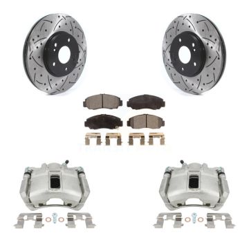 Front Disc Brake Coated Caliper Drilled Slotted Rotor & Ceramic Pad Kit For Honda Accord KCD-100153T