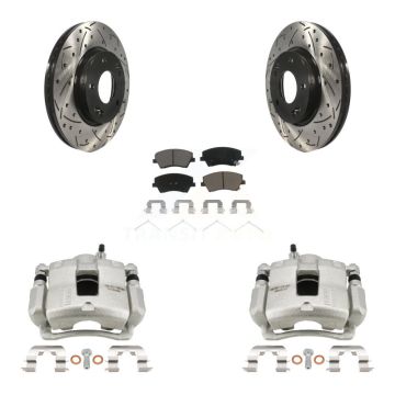 Front Disc Brake Coated Caliper Drill Slotted Rotors Ceramic Pad Kit For Hyundai Elantra KCD-100154C