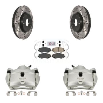 Front Disc Brake Coated Caliper Drilled Slotted Rotors & Ceramic Pad Kit For Honda Civic KCD-100154N