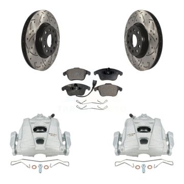 Front Brake Caliper Drill Slot Rotors Semi-Metallic Pad Kit For Volkswagen Tiguan Passat KCD-100155P