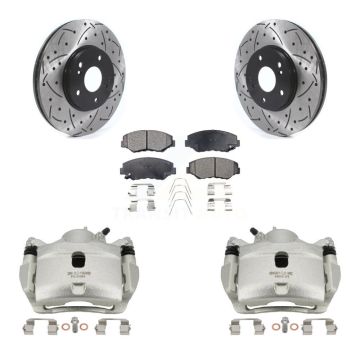 Front Disc Brake Coated Caliper Drilled Slotted Rotor & Ceramic Pad Kit For Honda Accord KCD-100155T