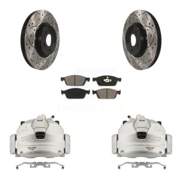 Front Brake Caliper Drilled Slot Rotor Semi-Metallic Pad Kit For Ford Escape Transit MKC KCD-100156S