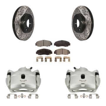 Front Brake Coated Caliper Drilled Slot Rotor Ceramic Pad Kit For 2007 Honda Accord 2.4L KCD-100156T