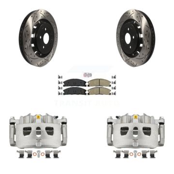 Front Brake Caliper Drill Slot Rotor Ceramic Pad Kit For Ford Explorer Flex Taurus Sedan KCD-100157N