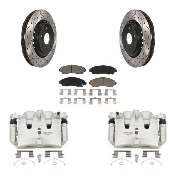 Front Disc Brake Coated Caliper Drill Slot Rotor Ceramic Pad Kit For 2014-2016 Acura MDX KCD-100158C