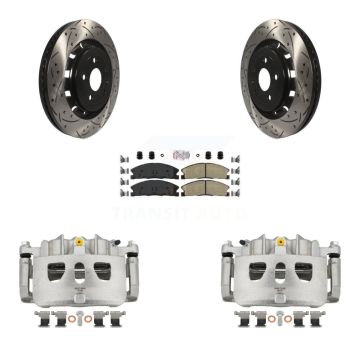 Front Brake Caliper Drill Slot Rotor Ceramic Pad Kit For Ford Explorer Flex Taurus Sedan KCD-100158N