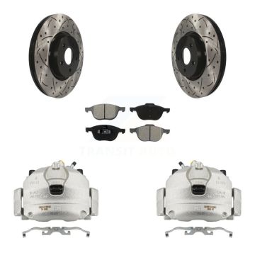 Front Brake Coat Caliper Drill Slot Rotor Semi-Metallic Pad Kit For Ford Transit Connect KCD-100158S