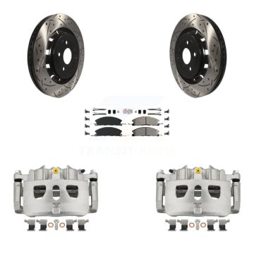 Front Brake Caliper Drill Slot Rotor Semi-Metallic Pad Kit For Ford Explorer Flex Taurus KCD-100159N
