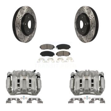 Front Brake Coat Caliper Drill Slot Rotor Semi-Metallic Pad Kit For Honda CR-V Acura RDX KCD-100159S