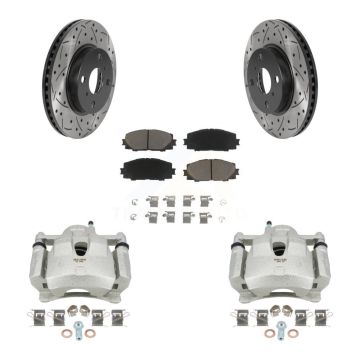 Front Disc Brake Coated Caliper Drilled Slotted Rotor & Ceramic Pad Kit For Toyota Yaris KCD-100160C