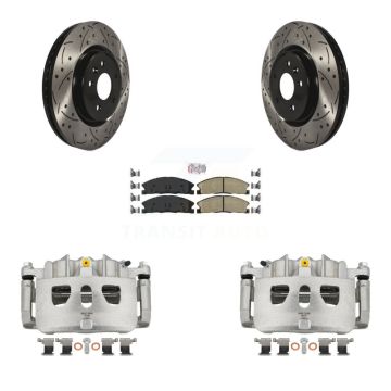 Front Brake Coated Caliper Drill Slot Rotor Ceramic Pad Kit For 2013 Ford Explorer Sport KCD-100160N