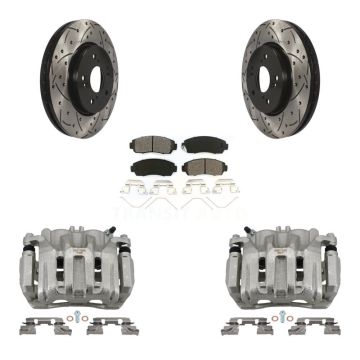 Front Brake Coat Caliper Drill Slot Rotor Semi-Metallic Pad Kit For Honda CR-V Crosstour KCD-100160S