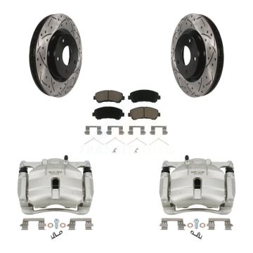 Front Disc Brake Coated Caliper Drill Slot Rotor Ceramic Pad Kit For Nissan Rogue Select KCD-100161C