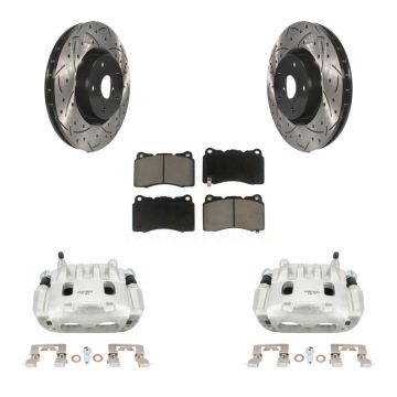 Front Disc Brake Coated Caliper Drill Slot Rotors Ceramic Pad Kit For Subaru Impreza WRX KCD-100163C