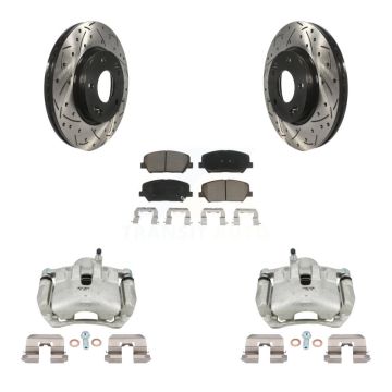 Front Disc Brake Coated Caliper Drilled Slot Rotor Ceramic Pad Kit For 2014 Kia Forte LX KCD-100164C