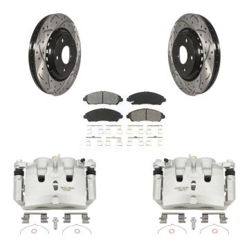Front Brake Caliper Drill Slot Rotor Semi-Metallic Pad Kit For Honda Pilot Ridgeline MDX KCD-100164S