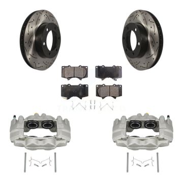 Front Brake Coated Caliper Drill Slot Rotor Ceramic Pad Kit For Toyota Tacoma FJ Cruiser KCD-100164T
