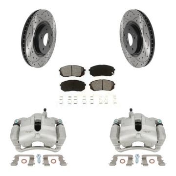 Front Brake Coated Caliper Drill Slotted Rotors Semi-Metallic Pad Kit For Hyundai Tucson KCD-100165S