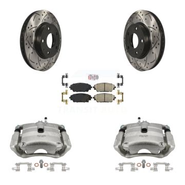 Front Brake Coated Caliper Drill Slot Rotor Ceramic Pad Kit For 2016-2018 Mazda CX-3 FWD KCD-100167N