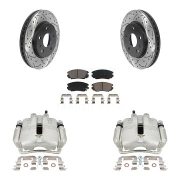 Front Brake Coated Caliper Drill Slotted Rotor Ceramic Pad Kit For 2011 Buick Regal 2.0L KCD-100169C
