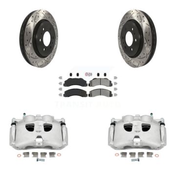 Front Brake Caliper Drill Slotted Rotors Semi-Metallic Pad Kit For Ford F-150 Expedition KCD-100170N