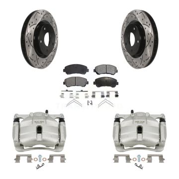 Front Brake Coat Caliper Drill Slot Rotors Semi-Metallic Pad Kit For Nissan Rogue Select KCD-100170P