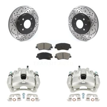 Front Brake Caliper Drill Slotted Rotor Semi-Metallic Pad Kit For Hyundai Accent Kia Rio KCD-100170S