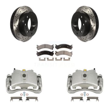 Front Brake Caliper Drill Slot Rotor Ceramic Pad Kit For GMC Chevrolet Sierra 2500 HD H2 KCD-100170T