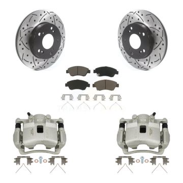 Front Brake Coated Caliper Drill Slotted Rotor Ceramic Pad Kit For Honda Civic Acura RSX KCD-100171C