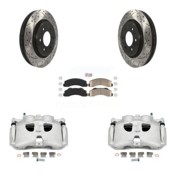 Front Brake Caliper Drilled Slot Rotor Ceramic Pad Kit For Ford F-150 Expedition Lincoln KCD-100171N