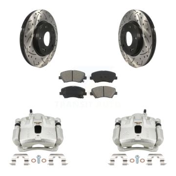 Front Brake Coat Caliper Drill Slot Rotor Semi-Metallic Pad Kit For Hyundai Elantra 1.8L KCD-100171S