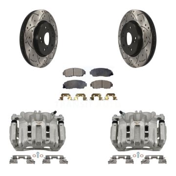 Front Brake Caliper Drill Slotted Rotors Ceramic Pad Kit For Honda CR-V Acura RDX Accord KCD-100171T