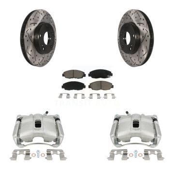 Front Brake Caliper Drilled Slot Rotor Ceramic Pad Kit For 2011 Honda Civic GX with 1.8L KCD-100172C