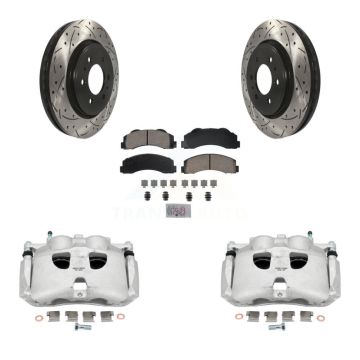 Front Brake Caliper Drilled Slot Rotor Ceramic Pad Kit For Ford F-150 Expedition Lincoln KCD-100172N