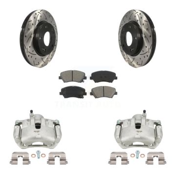 Front Brake Caliper Drill Slotted Rotors Semi-Metallic Pad Kit For 2012 Hyundai Veloster KCD-100172S