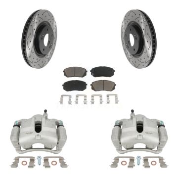 Front Disc Brake Coated Caliper Drilled Slotted Rotor Ceramic Pad Kit For Hyundai Tucson KCD-100173C