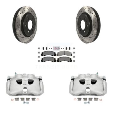 Front Brake Caliper Drilled Slot Rotor Semi-Metallic Pad Kit For Ford Expedition Lincoln KCD-100173N