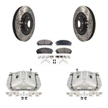Front Brake Caliper Drill Slot Rotors Semi-Metallic Pad Kit For Toyota Sienna Highlander KCD-100173P
