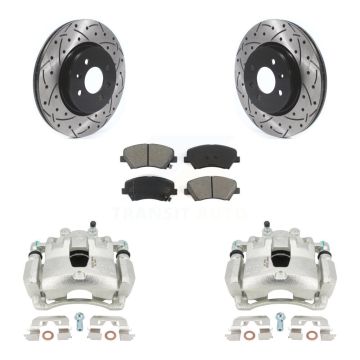 Front Brake Coated Caliper Drill Slot Rotor Semi-Metallic Pad Kit For 2017 Kia Rio LX/EX KCD-100173S