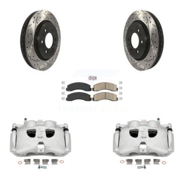 Front Brake Coated Caliper Drill Slot Rotors Ceramic Pad Kit For Ford Expedition Lincoln KCD-100174N