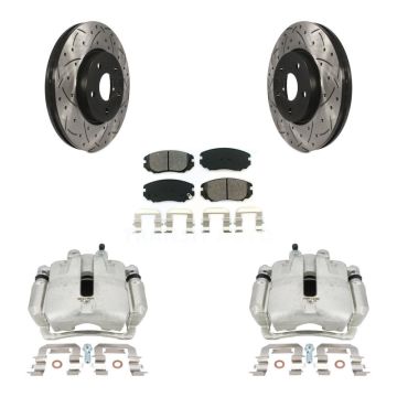 Front Brake Caliper Drill Slotted Rotors Semi-Metallic Pad Kit For Chevrolet Equinox GMC KCD-100174S