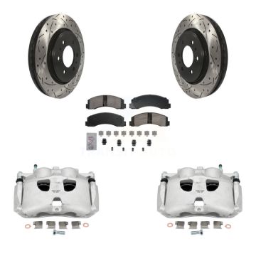 Front Brake Coated Caliper Drill Slot Rotors Ceramic Pad Kit For Ford Expedition Lincoln KCD-100175N