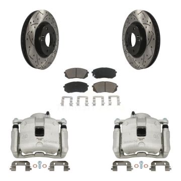 Front Brake Caliper Drill Slot Rotor Ceramic Pad Kit For Kia Sportage 2.4L From 12 10 15 KCD-100176C