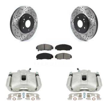 Front Brake Caliper Drill Slotted Rotor Semi-Metallic Pad Kit For Honda Accord Acura TSX KCD-100176S