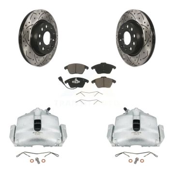 Front Brake Caliper Drill Slot Rotors Ceramic Pad Kit For Volkswagen GTI Audi A3 Quattro KCD-100177C